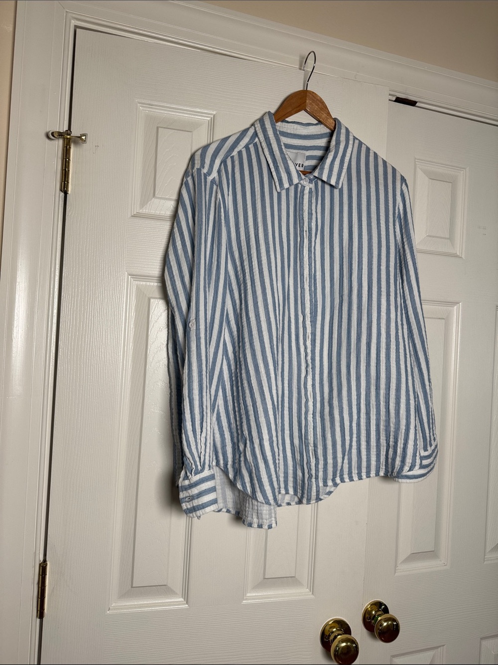 Lola River Striped Blue and White Womens  Button-Up Shirt gauze size XL
